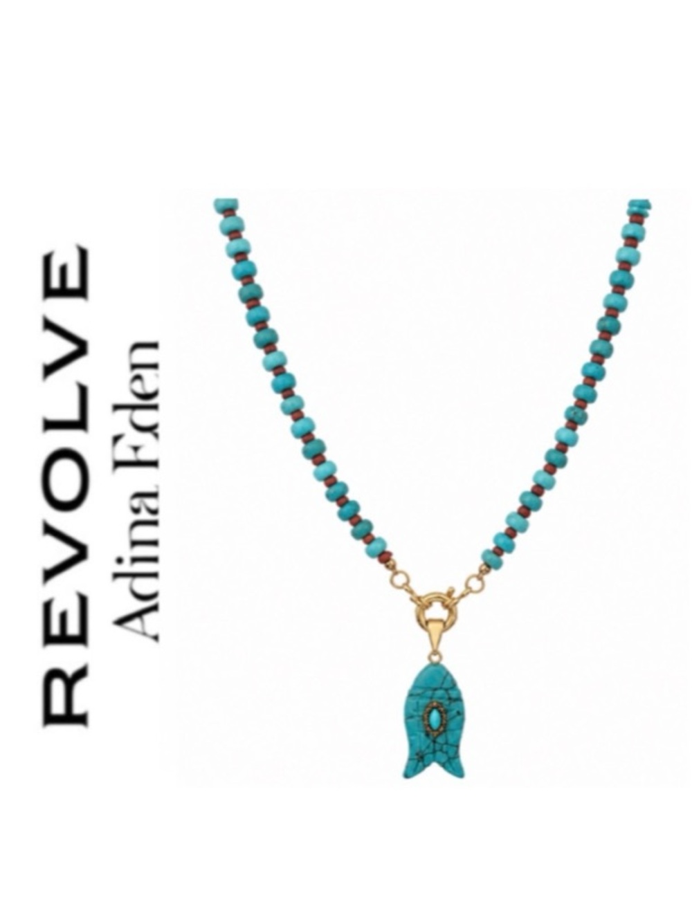 Revolve x Adina Eden Turquoise Natural Stone Fish Pendant Beaded Necklace